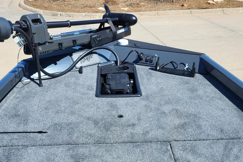 Slide: The Image of 2023 Ranger RT178 boat deck with trolling motor and control panel. - 4