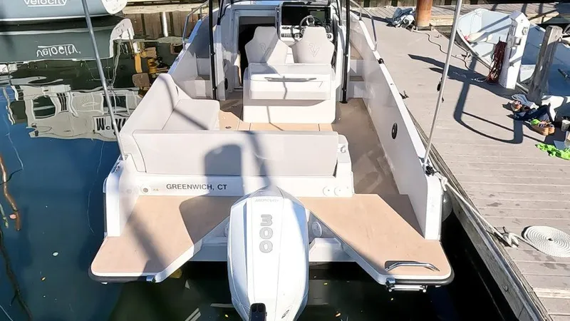 Slide: The Image of 2023 RYCK 280 boat docked, rear view, Greenwich, CT. - 24