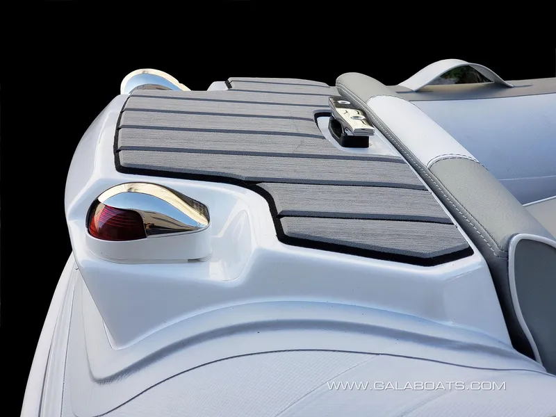 Slide: The Image of 2026 Gala V360 inflatable boat displayed indoors on a stand, with brick walls and large windows. - 3