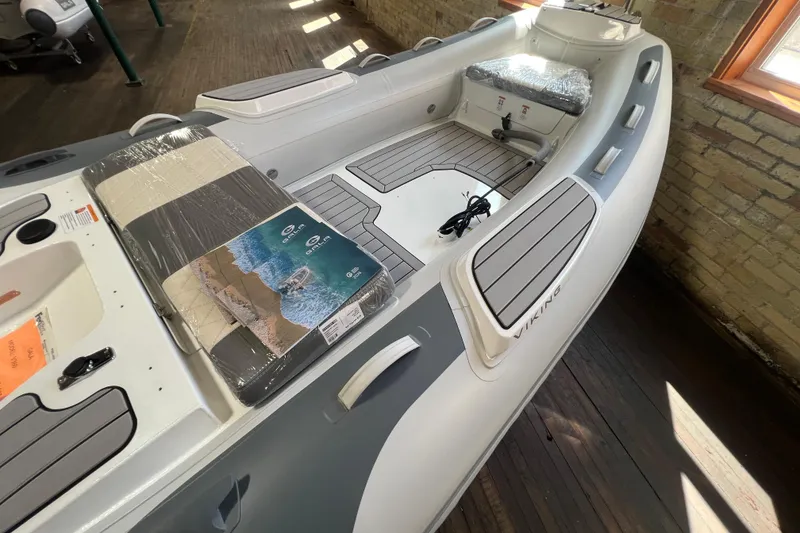 Slide: The Image of Inflatable boat interior, Gala V360 model, 2026, with seating and deck details. - 5