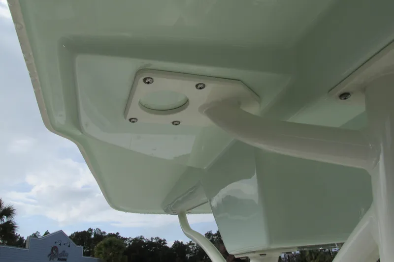 Slide: The Image of 2023 Sea Born LX22 Center Console boat detail, showcasing underside structure and fittings. - 14