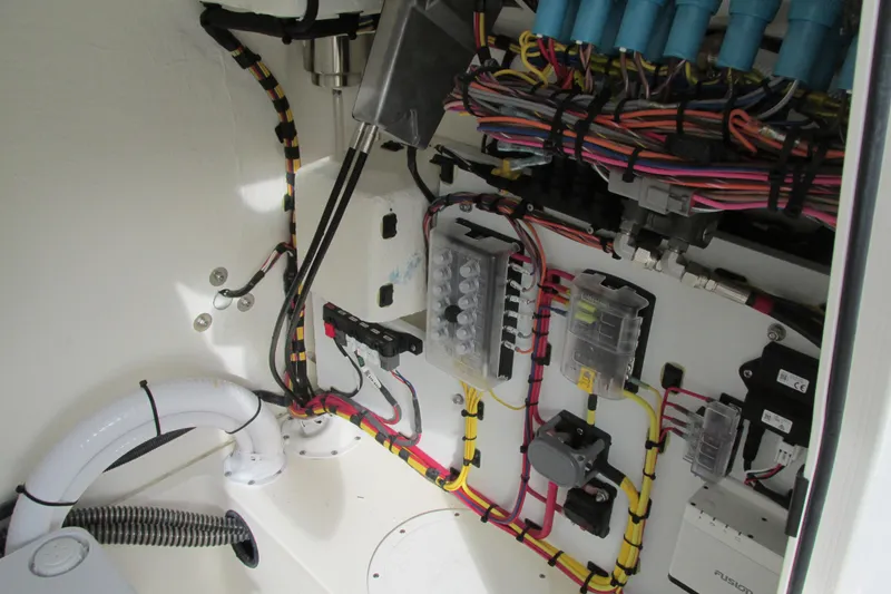 Slide: The Image of 2023 Sea Born LX22 Center Console wiring and electrical components. - 22