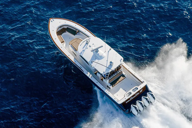 Slide: The Image of Aerial view of 2025 Valhalla Boatworks V-46 cruising on open water. - 5
