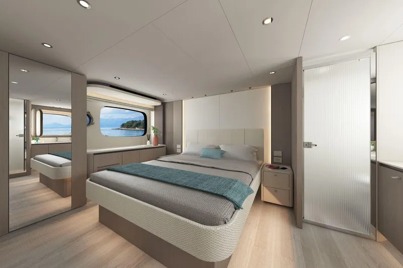 Slide: The Image of Luxurious bedroom interior of 2026 Absolute 58 Navetta yacht with ocean view. - 28