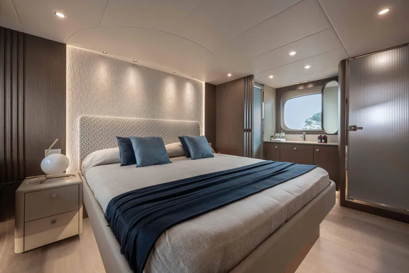Slide: The Image of Luxurious bedroom interior of 2026 Absolute Navetta 58 yacht with modern design elements. - 45