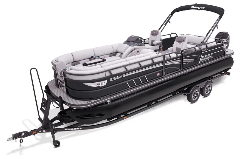 Slide: The Image of 2023 Ranger 2500LS pontoon boat on trailer. - 9
