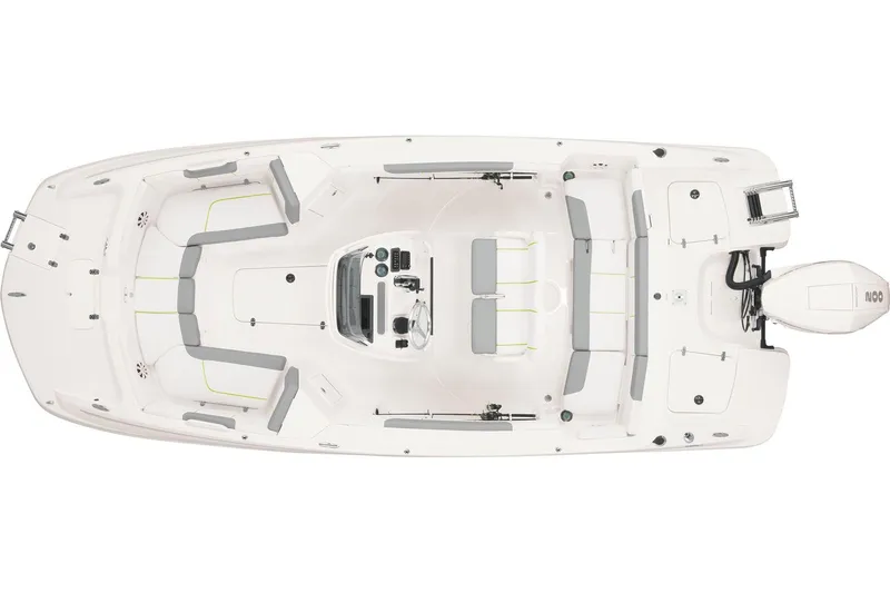 Slide: The Image of 2023 Tahoe 2150 CC boat, top view, spacious deck layout. - 5