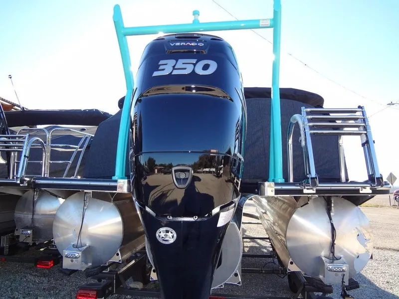 Slide: The Image of 2023 Berkshire 25RFX STS 3.0+ pontoon boat with powerful 350 Verado engine. - 8