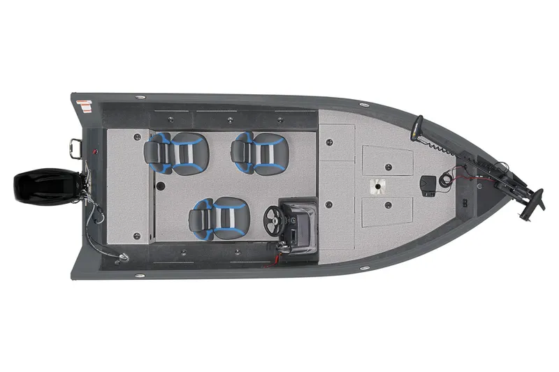 Slide: The Image of 2023 Ranger VS1665SC fishing boat, top view, showing seating and deck layout. - 4