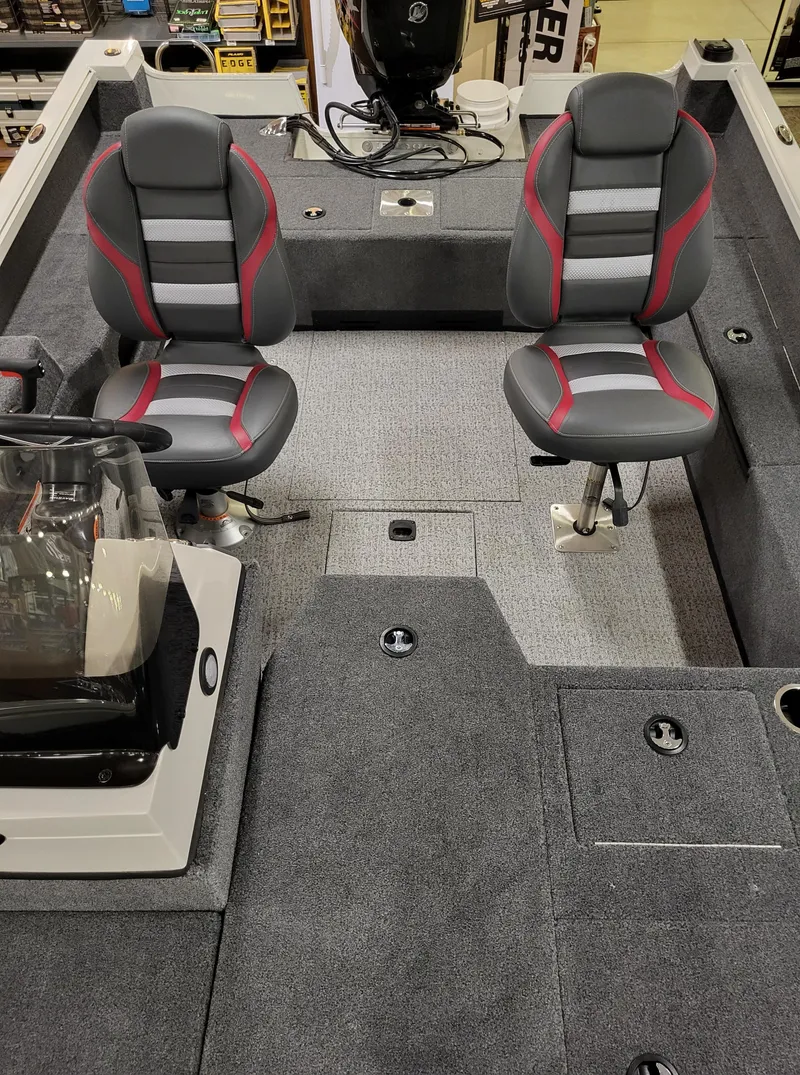 Slide: The Image of 2023 Ranger VS1682SC Angler boat interior with Minn Kota trolling motor. - 15