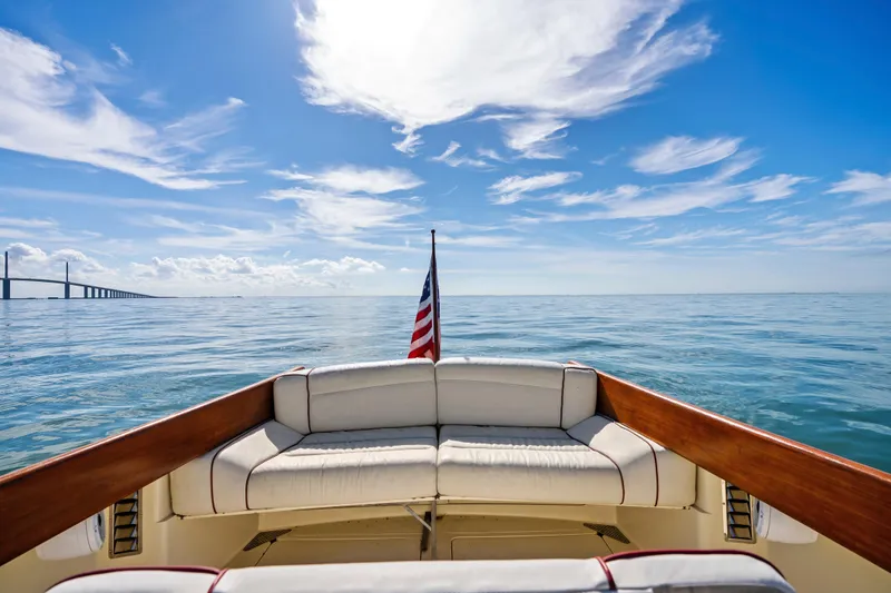 Slide: The Image of Hinckley 36 Picnic Boat Classic, 1996, cruising on calm ocean with clear blue sky. - 7