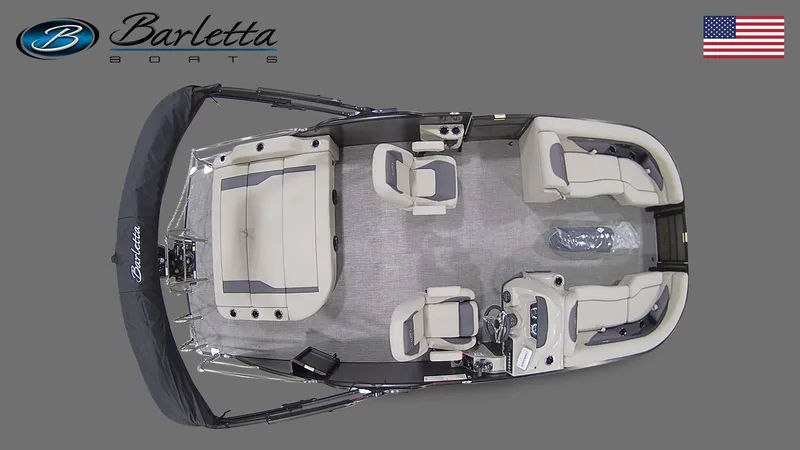 Slide: The Image of 2023 Barletta A22UC pontoon boat interior layout, featuring spacious seating and modern design. - 4