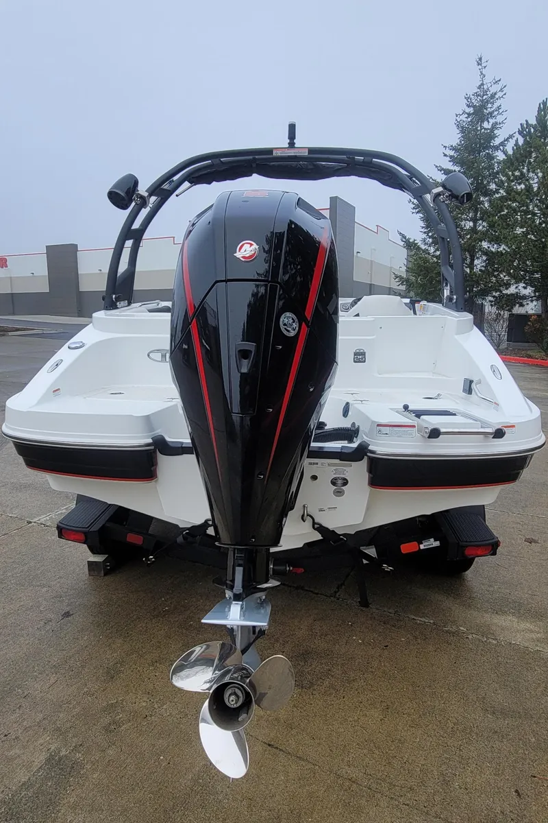Slide: The Image of 2023 Tahoe 1950 boat with outboard motor, rear view. - 5