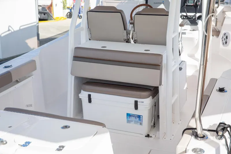 Slide: The Image of Interior of 2023 Solara S-250 CW boat with seating and storage. - 11