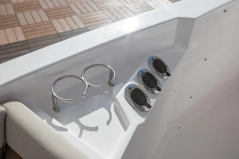 Slide: The Image of 2023 Solara S-250 CW boat cup holders and rod holders on deck. - 15