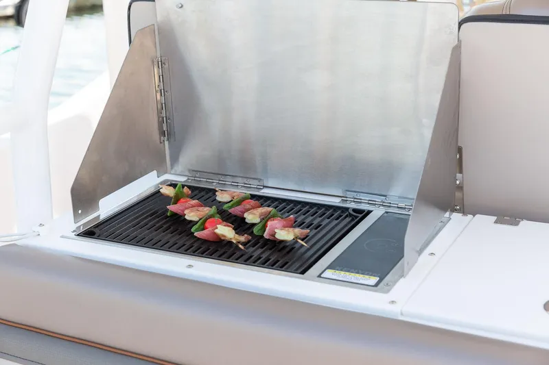 Slide: The Image of Grill on Solara S-250 CW boat with skewers cooking, 2023 model. - 21