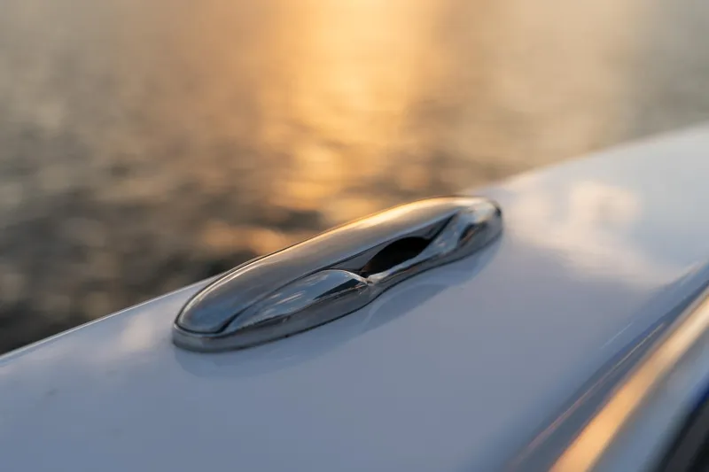 Slide: The Image of Close-up of Solara S-250 CW boat cleat at sunset, 2023 model. - 32