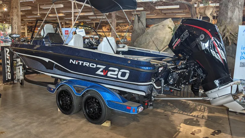 The Image of 2023 Nitro ZV20 Pro fishing boat on display indoors. - 0