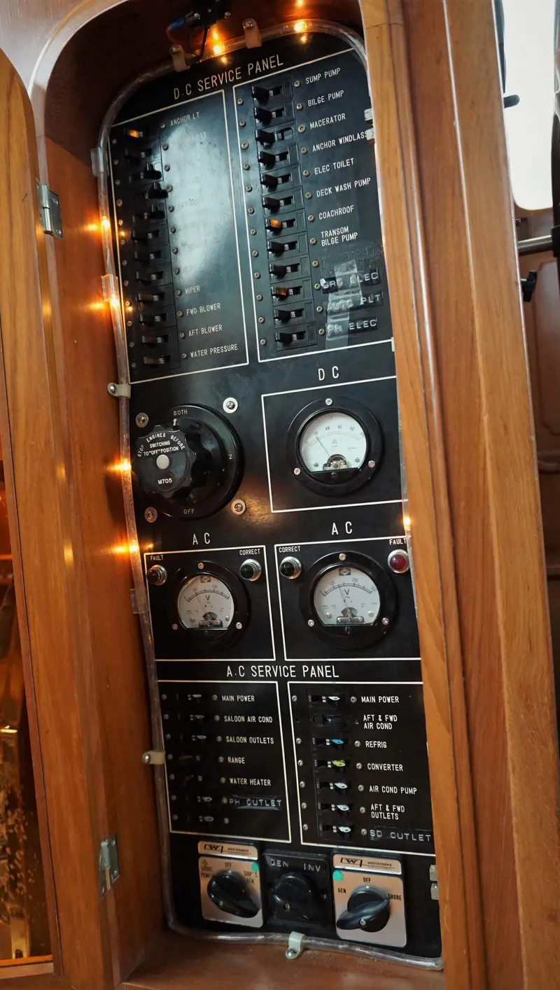 Slide: The Image of Electrical control panel on a 1987 Jefferson 42 Sundeck Motor Yacht. - 19