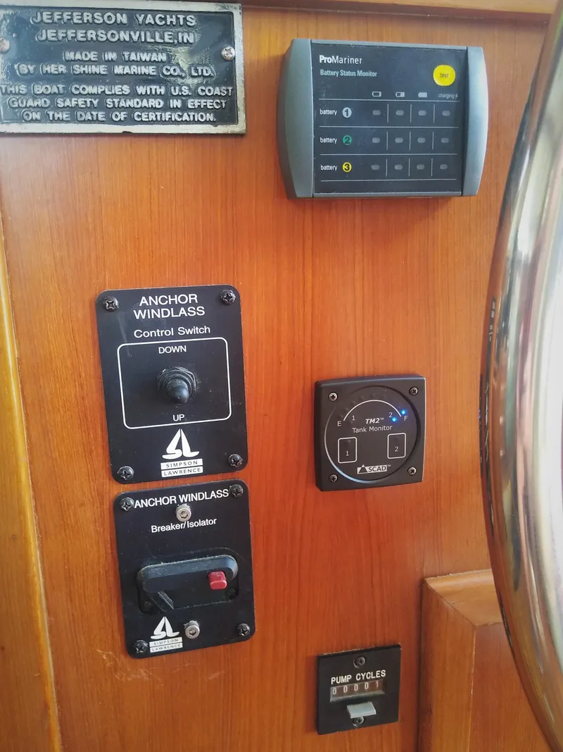 Slide: The Image of Control panel of a 1987 Jefferson 42 Sundeck Motor Yacht. - 42