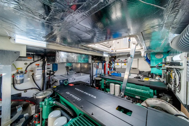 Slide: The Image of Engine room of a 2024 Prestige 460 yacht with Volvo Penta engines. - 26