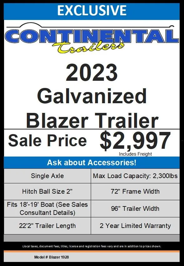Slide: The Image of 2023 Continental Trailers Blazer 1928 Galvanized Trailer, $2,997, 2,300 lbs capacity, 22 - 5