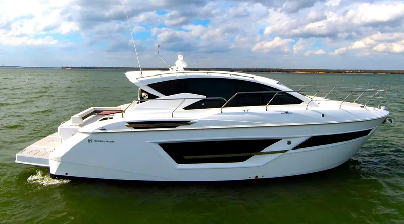 Slide: The Image of 2020 Cruisers Yachts 460 Cantius luxury motor yacht on open water. - 9