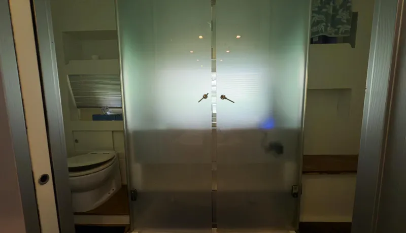 Slide: The Image of Bathroom interior of 2013 Azimut Atlantis 58 yacht with frosted glass shower doors. - 48
