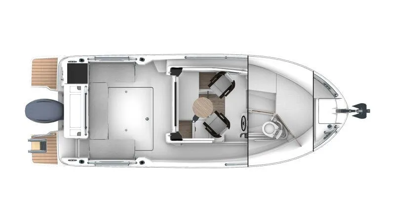 Slide: The Image of Interior seating of 2023 Jeanneau NC 695 Sport S2 boat with grey and white upholstery. - 10