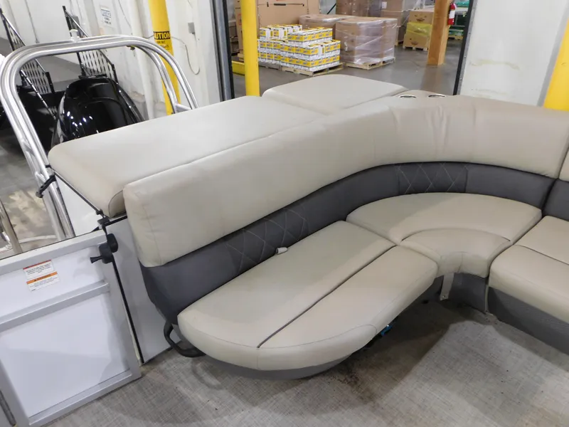Slide: The Image of 2023 Silver Wave 2410 SW5 L pontoon boat with beige and gray seating. - 6