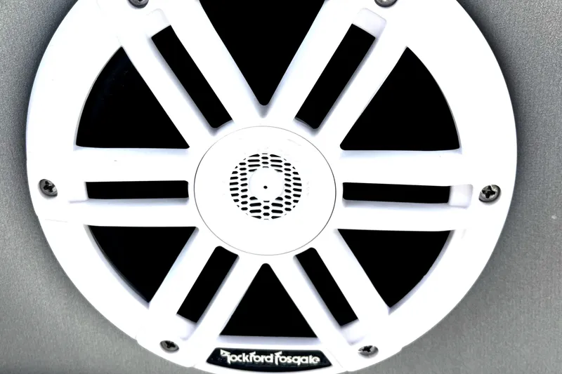 Slide: The Image of White Rockford Fosgate speaker on a 2022 Monterey M225 boat. - 24