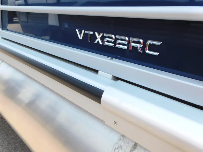 Slide: The Image of 2023 Veranda VTX22RC pontoon boat close-up of model name on side. - 5