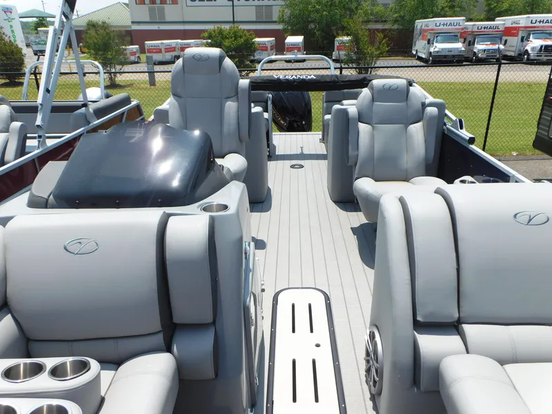 Slide: The Image of 2023 Veranda VTX22RC pontoon boat interior with luxurious seating. - 9
