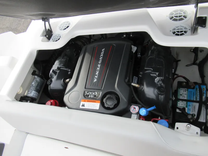 Slide: The Image of 2019 Regal 1900 ES Bowrider engine compartment with Volvo Penta V6 200 engine. - 21