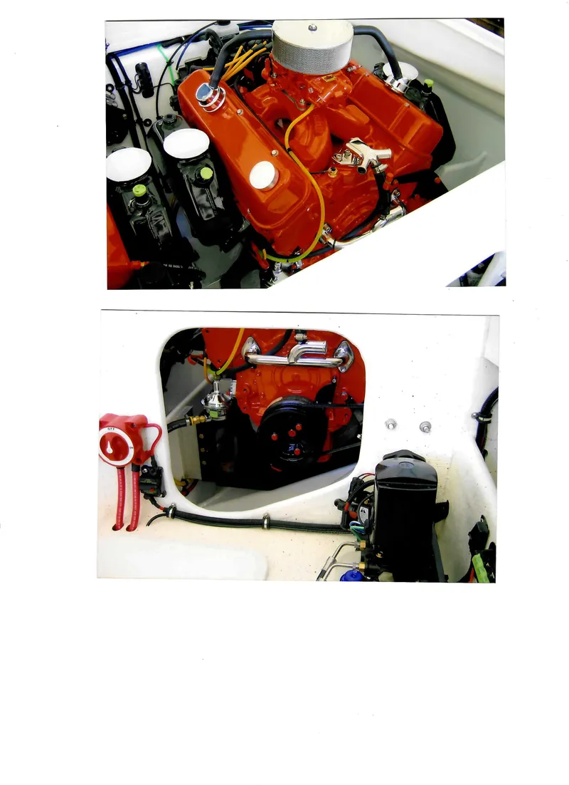 Slide: The Image of 1971 Magnum Sport engine compartment with vibrant orange components and detailed mechanical parts. - 38
