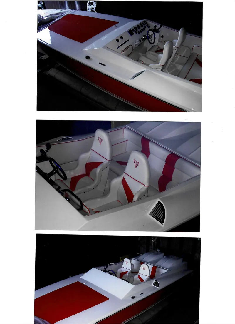Slide: The Image of 1971 Magnum Sport boat with red and white interior, sleek design, and dual seating. - 43