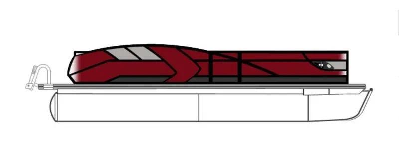 Slide: The Image of 2023 Crest Caribbean LX 230 SLS pontoon boat, side view, red and black design. - 10