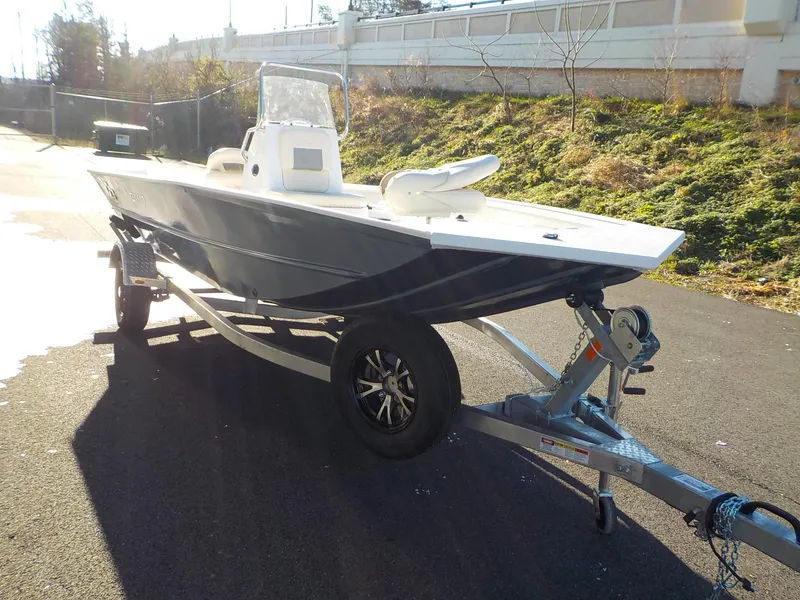 Slide: The Image of 2023 G3 Bay 17 boat on trailer in outdoor setting. - 10