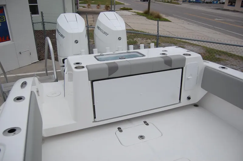 Slide: The Image of 2025 Cape Horn 34Xs boat with dual Mercury engines and spacious deck. - 21