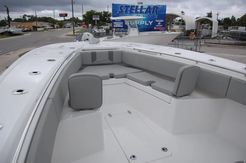 Slide: The Image of 2025 Cape Horn 34Xs boat with spacious seating area and modern design. - 6