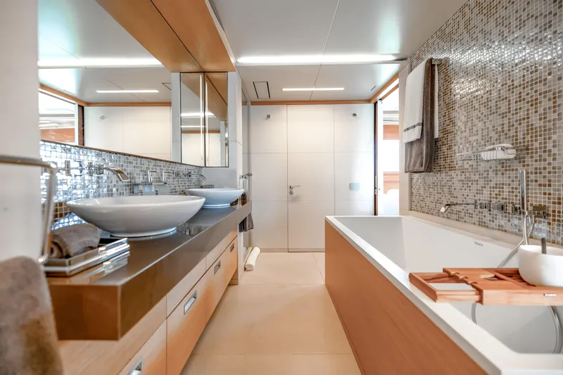 Slide: The Image of Luxurious bathroom on 2012 Benetti Classic Supreme 132 yacht with modern fixtures and elegant design. - 15