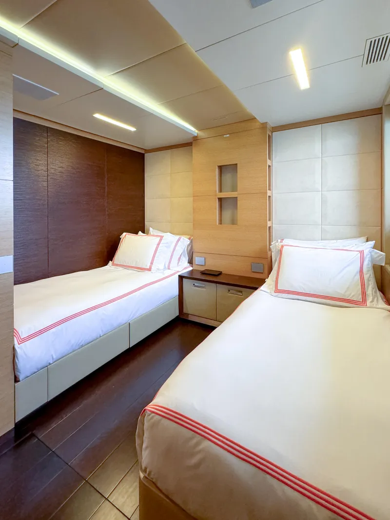 Slide: The Image of Luxurious twin bedroom on 2012 Benetti Classic Supreme 132 yacht, featuring modern design and cozy ambiance. - 20