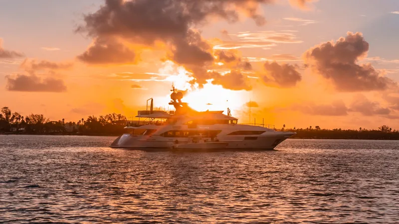 Slide: The Image of Luxury yacht Benetti Classic Supreme 132 at sunset, 2012 model, cruising on serene waters. - 42