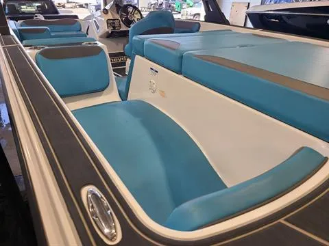 Slide: The Image of 2018 Heyday WT-2 boat interior with blue and gray seating. - 3