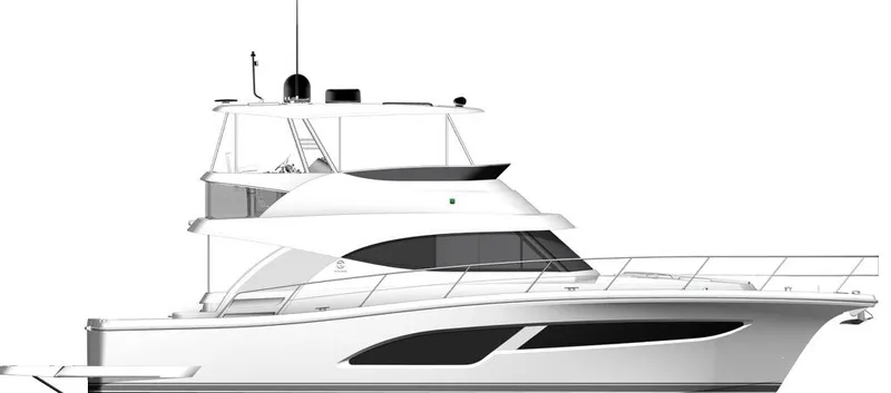 Slide: The Image of 2024 Riviera 46 Sports Motor Yacht, side view, sleek white design. - 37