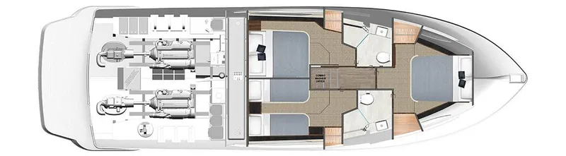 Slide: The Image of 2024 Riviera 46 Sports Motor Yacht floor plan with engine room and cabins. - 40
