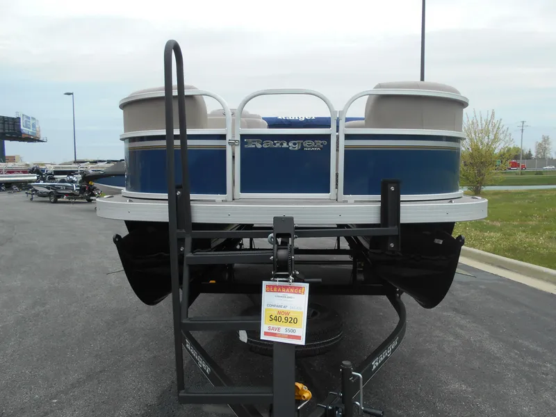 Slide: The Image of 2023 Ranger Reata 200C pontoon boat on trailer, for sale at $40,920. - 3