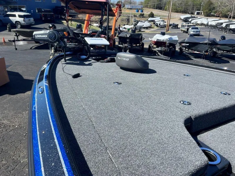 Slide: The Image of 2023 Nitro Z20 Pro fishing boat with Lowrance equipment in a dealership lot. - 13