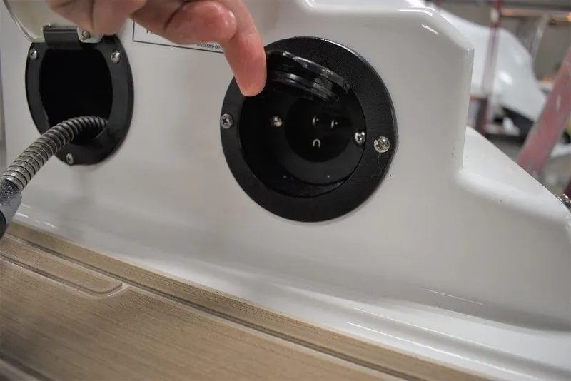Slide: The Image of Close-up of 2023 Monterey M6 boat's electrical socket. - 24