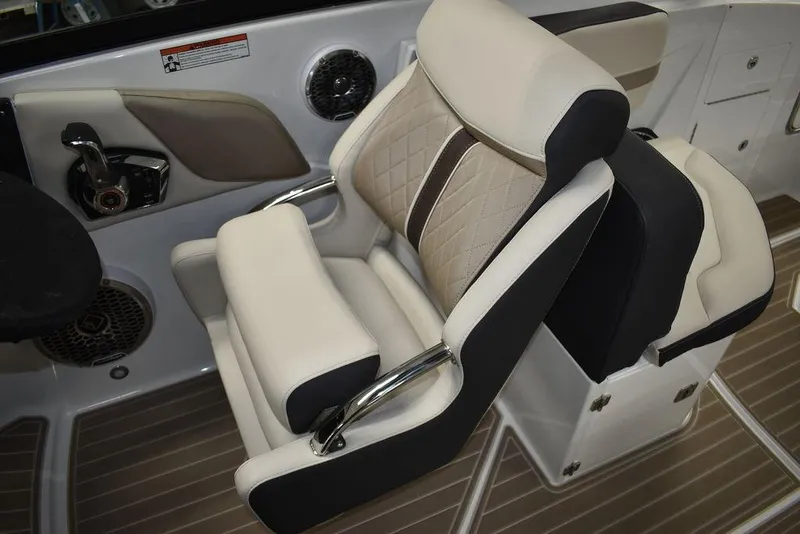 Slide: The Image of 2023 Monterey M6 boat captain's chair with beige and black upholstery. - 37